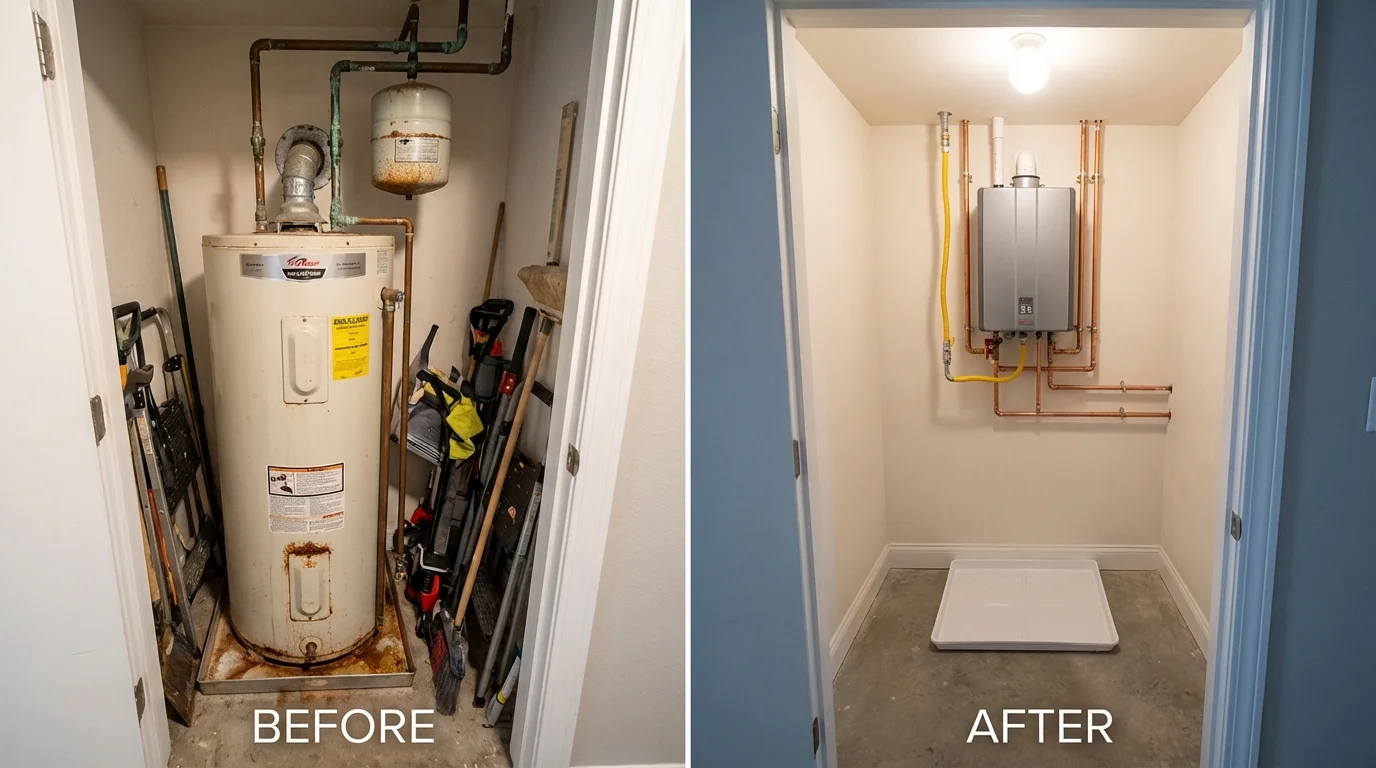 Tank water heater versus wall-mounted tankless unit comparison for Pomona, NY homeowners