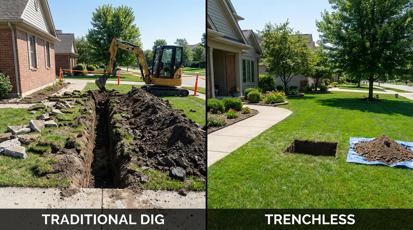 Trenchless sewer repair with minimal yard damage versus traditional excavation in Pomona, NY